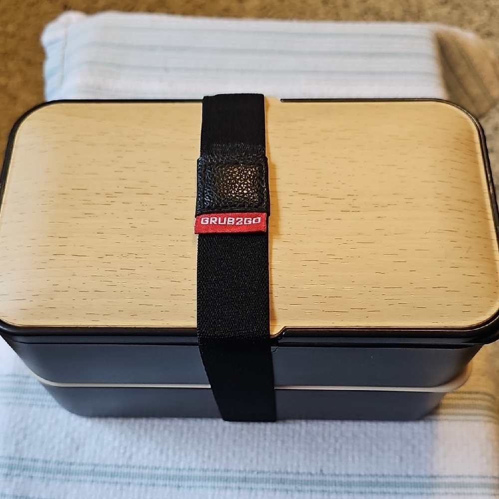 Grub2Go Black and Wood Bento Box.